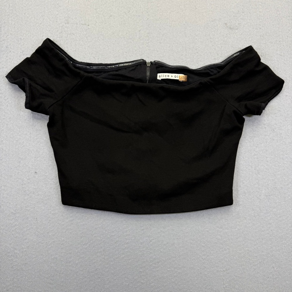 Alice + Olivia Black Off Shoulder Crop Top Exposed Zipper R604089351 Womens S